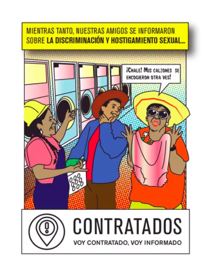 Fun popular education style comic from the Contratados project with know your rights information for workers