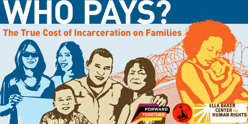 Drawing of several families standing in front of a barbed wire fence, taken from the cover of the Who Pays report.